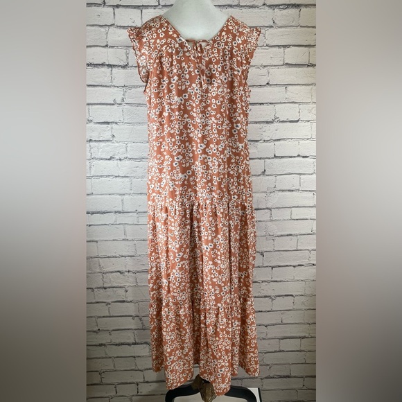 Vera Wang Orange Floral Boho Maxi Dress Sun Dress with Belt size Medium - Picture 10 of 12